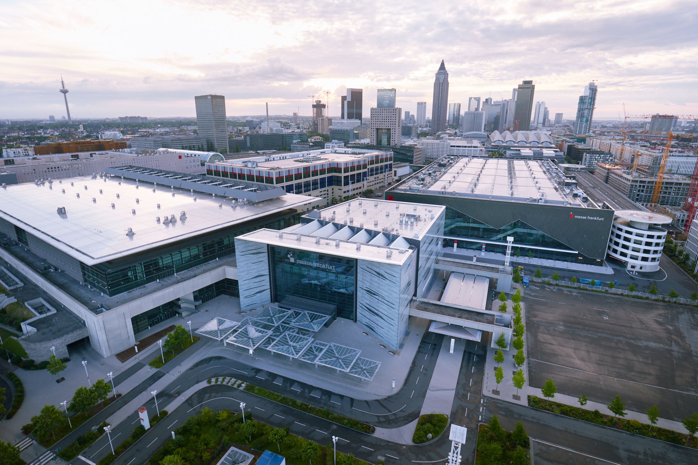 Frankfurt trade fair with skyline